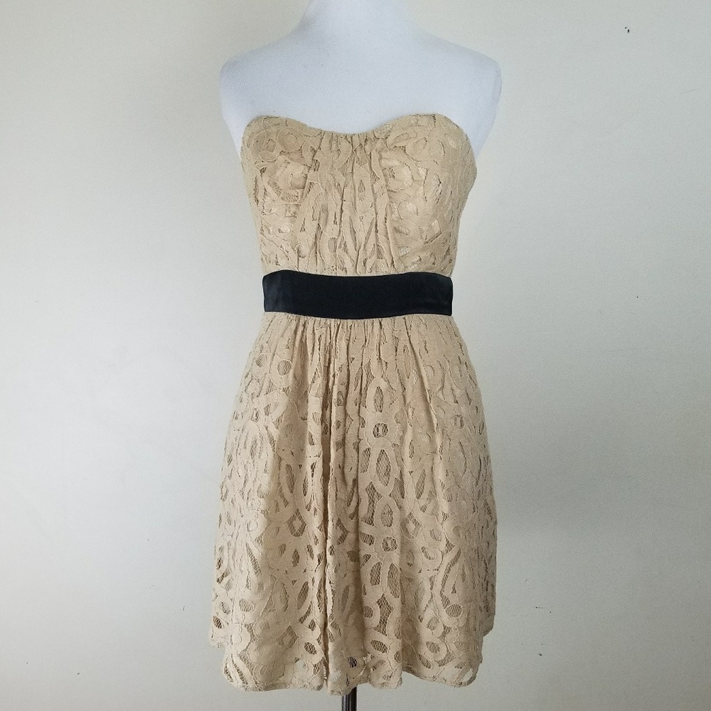 B. Darlin Tan Lace Strapless Dress